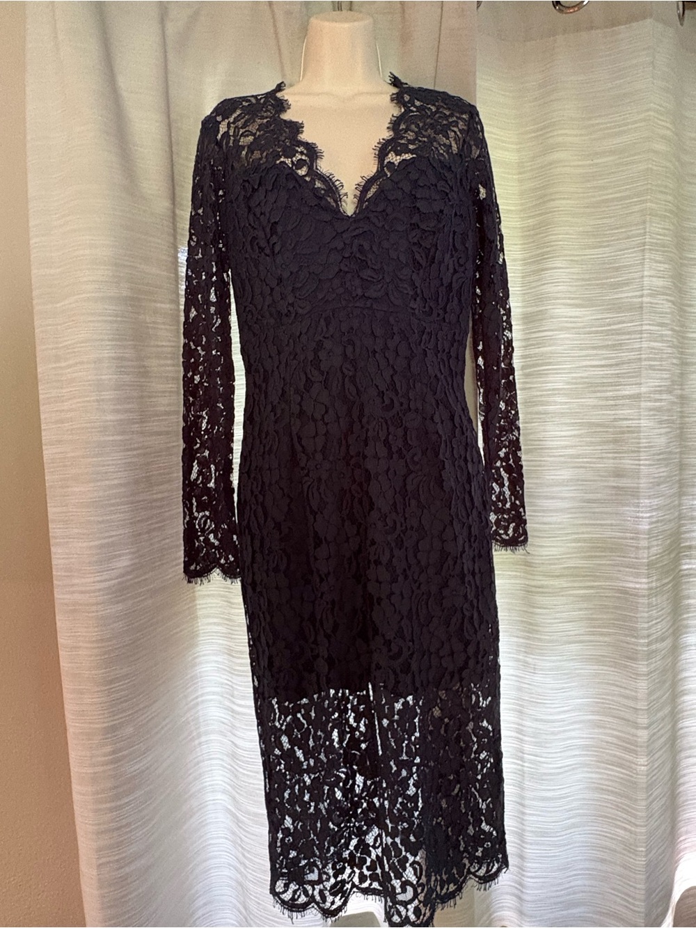 NWT Bardot Midnights Lace Long Sleeve Plunge Midi Dress Ash Blue 8 RomanticGoth